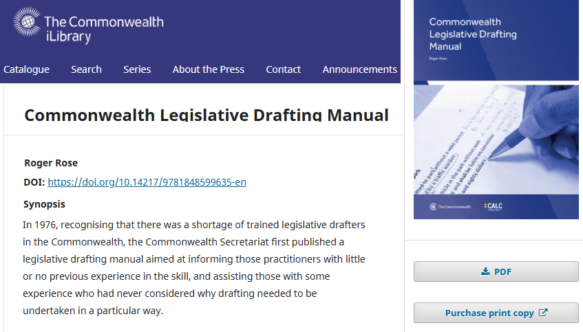 A screenshot of the Commonwealth Legislative Drafting Manual