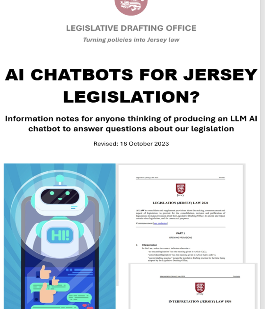 Front page of draft of our notes for Jersey legislation chatbot developers