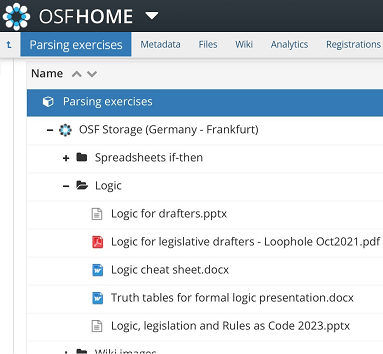 Screenshot of OSF Parsing exercises with Logic folder