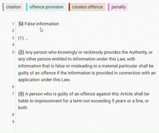 Animation showing basic highlighting of a provision